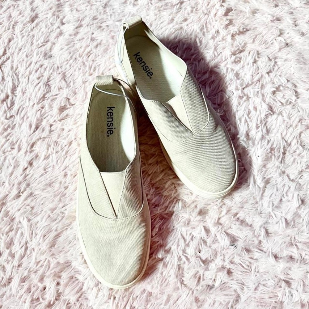 Neutral Beige Minimalist Earthy Canvas Slip On Sneakers Womens 8.5 Casual Preppy
